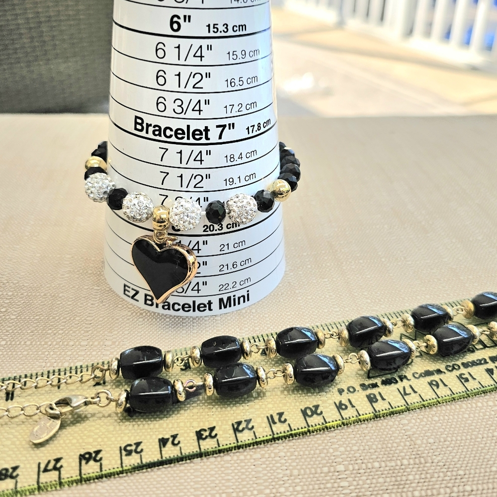 SET! Carolina Herrera Bead Necklace, Brass Cuff, & Black Bead Bracelet SET! - Picture 12 of 14